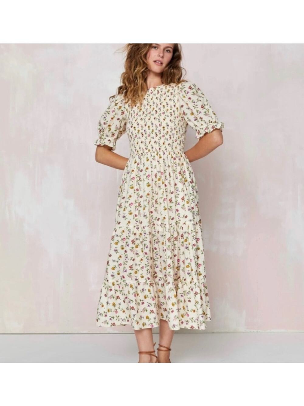 NWT CHRISTY DAWN Amalia Midi Dress in Cream Garden Floral L